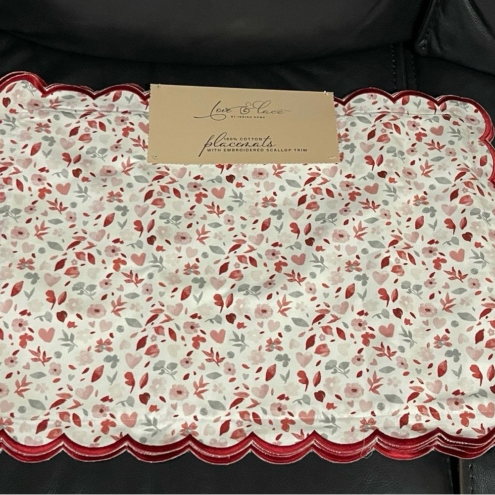Indigo Love & Lace Floral Placemat with Red and Gray Accents